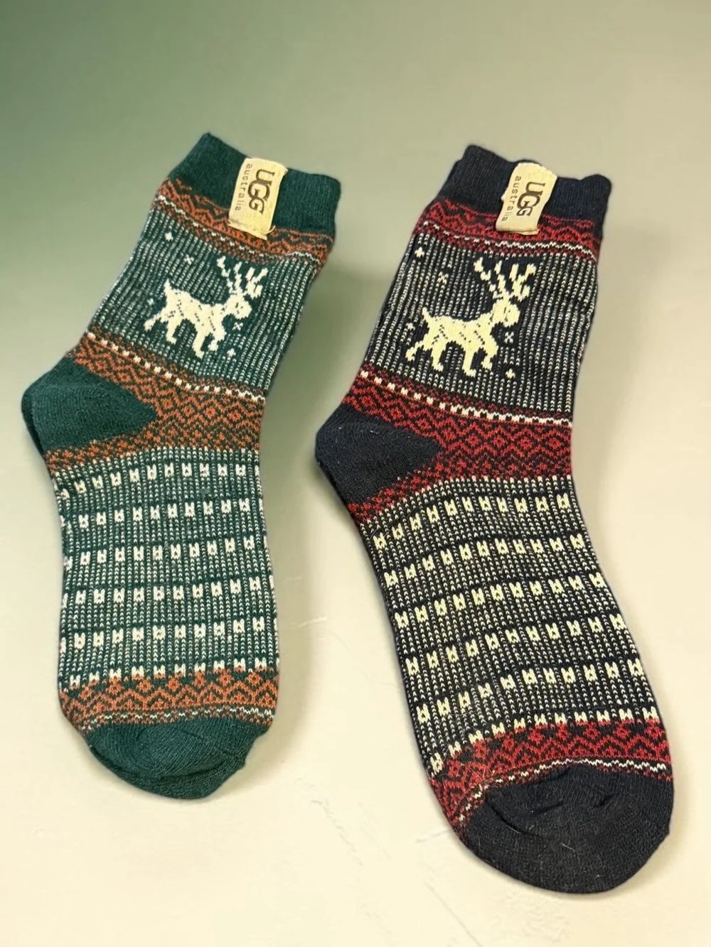 UGG Patterned Crew Socks in Green, Red & Blue Accents